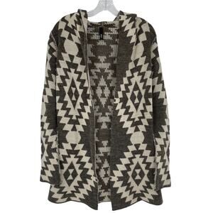 Elon Tribal Aztec Cardigan Long Sweater Small with Hood Cabin Winter Western